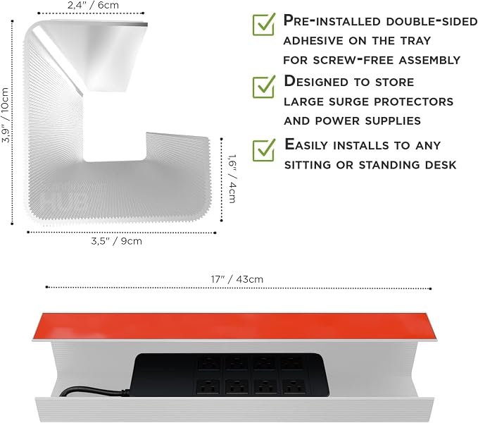 No-Screw Under Desk Cable Management Tray - Image 6