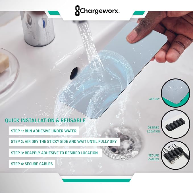 ChargeWorx Pack of 5 Magnetic Cable Clips, Cord Organizer - Image 5