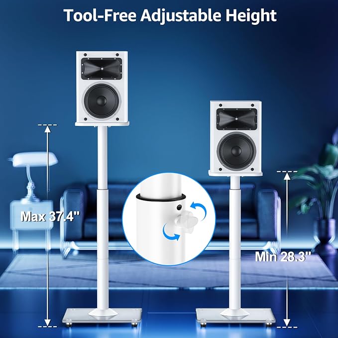 MOUNTUP Universal Speaker Stands Pair 28.3" to 37.4" Height Adjustable Floor - Image 5