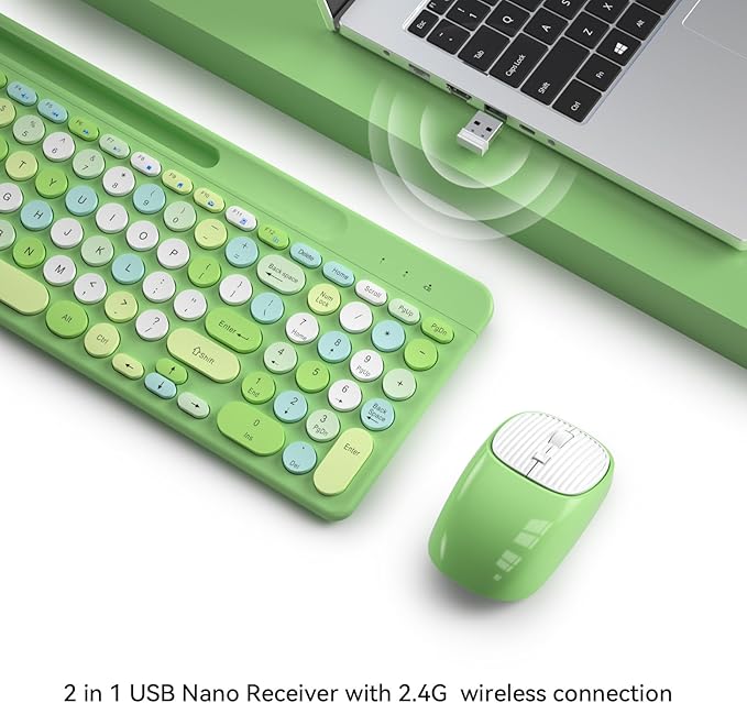 Retro Wireless Keyboard and Mouse Combo, Full-Size USB Keyboard - Image 2
