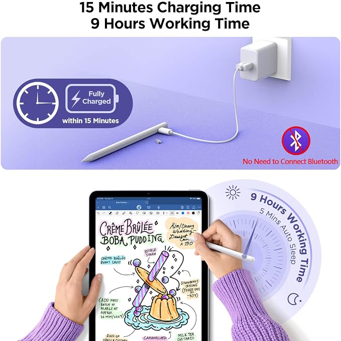 Stylus Pen for iPad 2018-2025, 15Mins Fast Charge for Apple Pencil, Palm - Image 3
