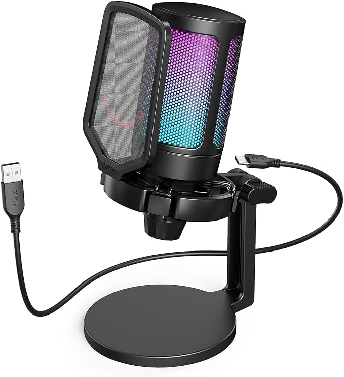 Fifine USB Microphone for PC Gaming, Computer Desktop Streaming Microphone by AmpliGame