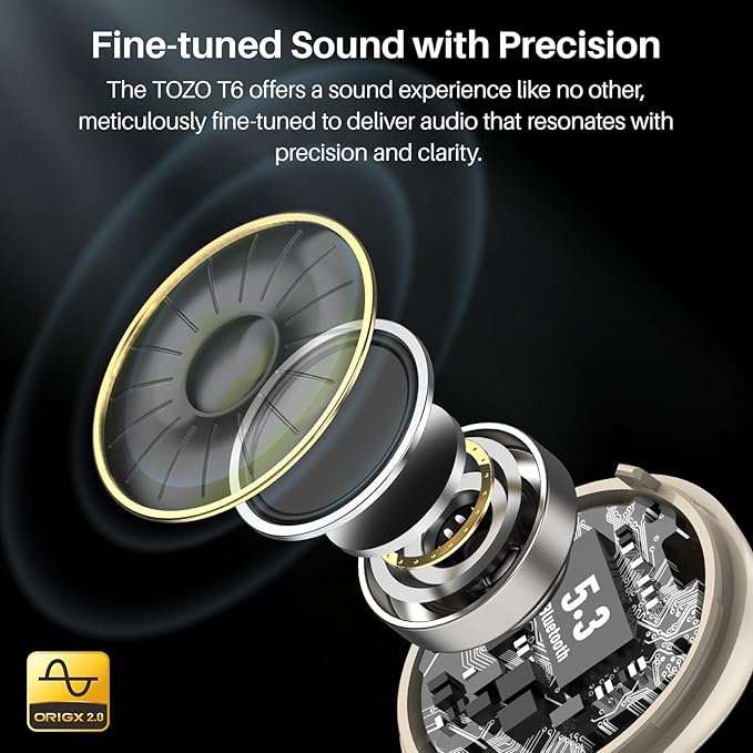 TOZO T6 Wireless Earbuds, Stereo Sound in Ear Headphones, 50 Hours Playtime - Image 2
