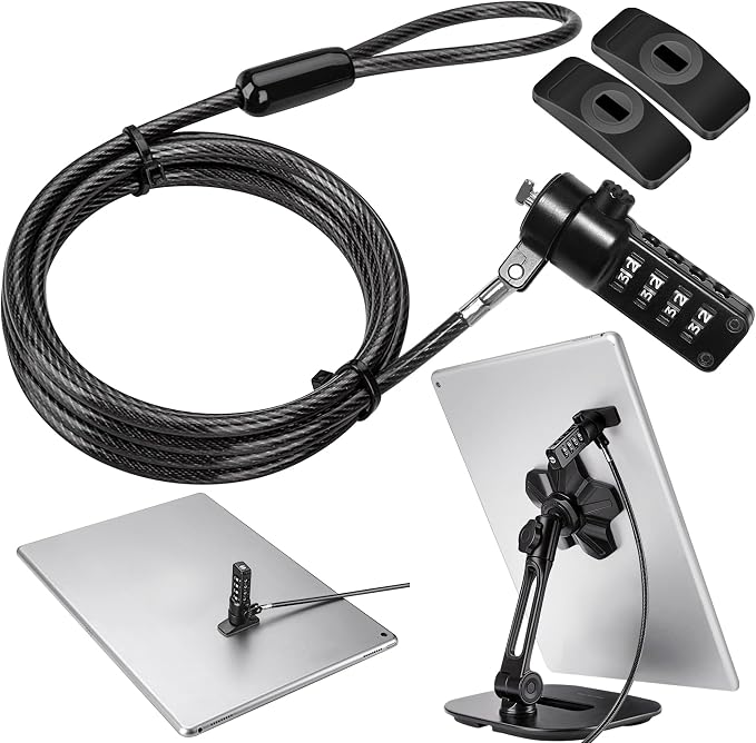 AboveTEK iPad Lock Security Cable w/Adhesive Plates, 6Ft Keyless 4 Digit by AboveTEK