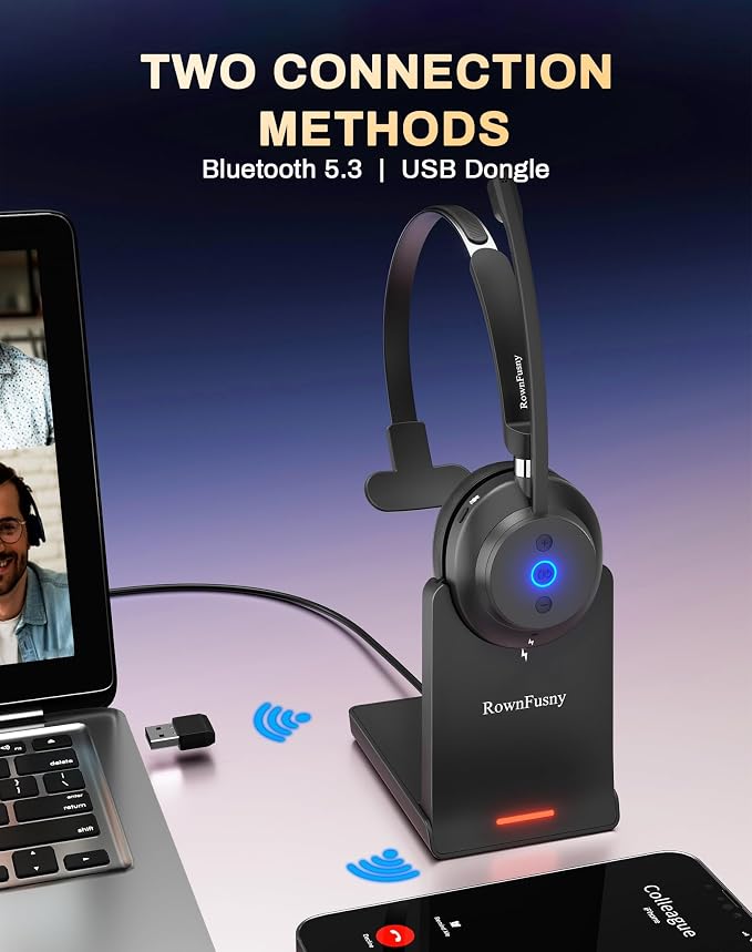 Wireless Headset with Mic for Work, Call Center, Computer Headphones with - Image 2