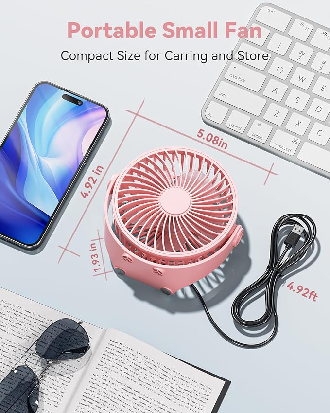 USB Desk Fan, 5 Inch Mini Portable, 3 Speeds Strong Airflow Personal Desktop - Image 6