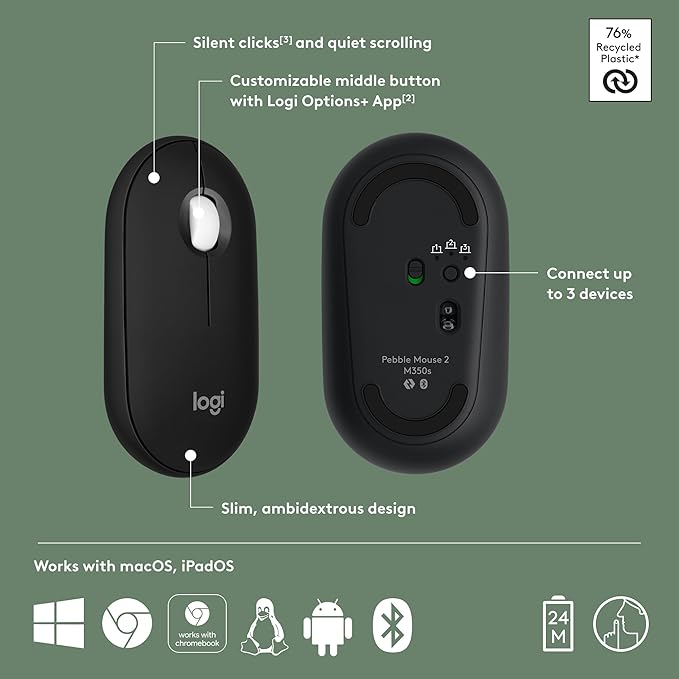 Logitech Pebble Mouse 2 M350s Slim Bluetooth Wireless Mouse, Lightweight - Image 6