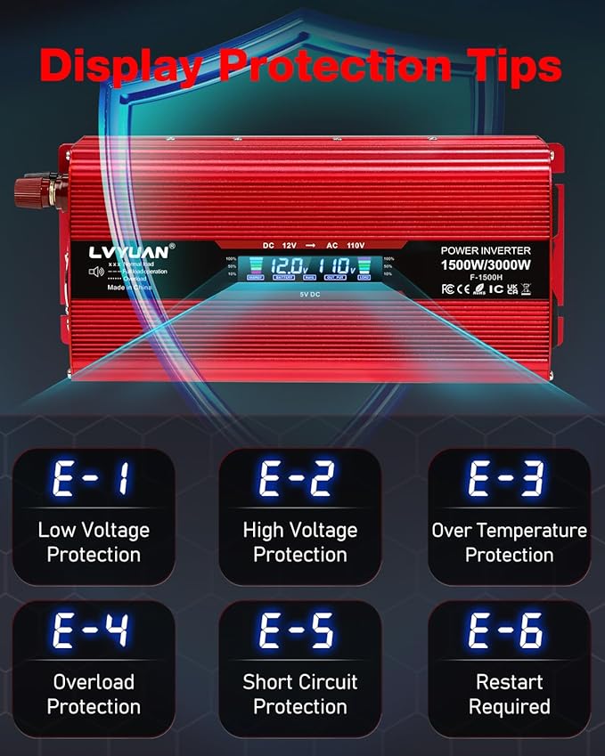 LVYUAN 1500W Car Power Inverter 12V to 110V DC to AC - Image 5