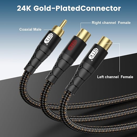 RCA Splitter Cable 1 Male to 2 Female Y Adapter - Image 2