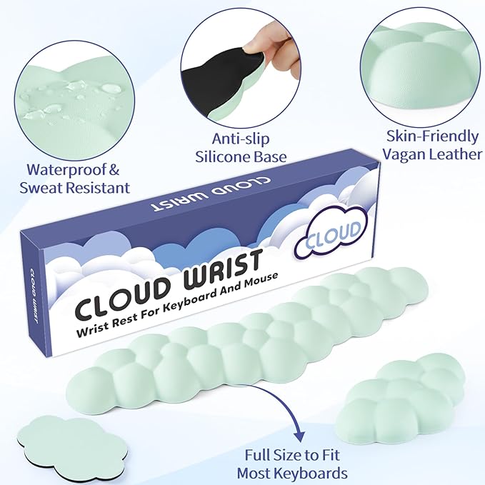 Cloud Wrist Rest for Keyboard and Mouse, Memory Foam PU Leather Keyboard Wrist - Image 5