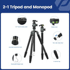 Fotopro 68" Camera Tripod for DSLR, Heavy Duty Compact Travel Tripod - Image 4