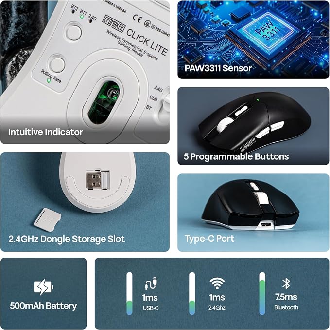 EPOMAKER Click Lite Wireless Gaming Mouse, 800 to 12, 000 DPI Adjustable - Image 3