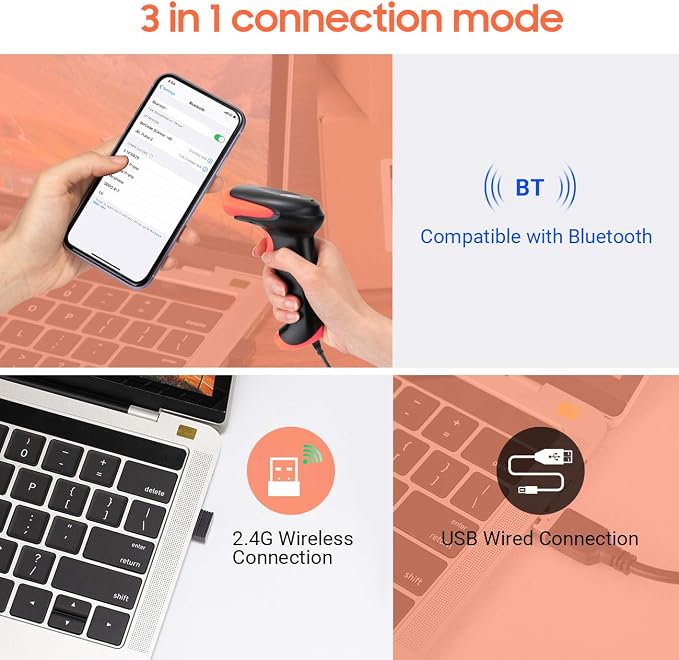Tera Pro Wireless 2D QR Barcode Scanner 3 in 1 Bluetooth & 2.4GHz Wireless & - Image 2