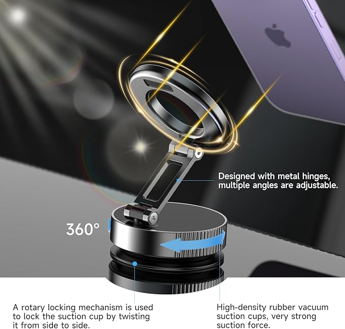 360° Vacuum Suction Cup Magnetic Car Phone Holder, Foldable Portable Magnetic - Image 2