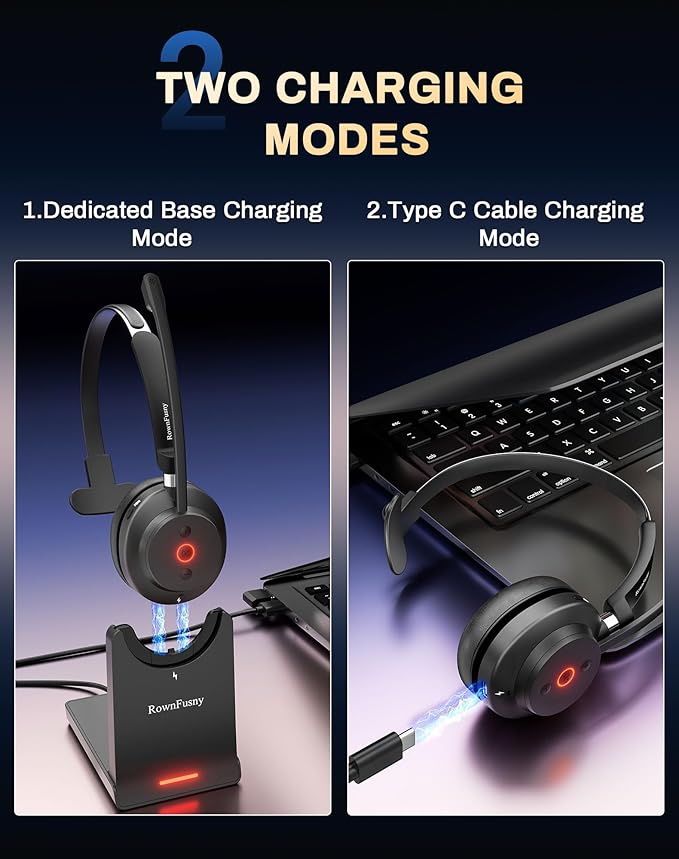 Wireless Headset with Mic for Work, Call Center, Computer Headphones with - Image 8