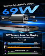 Upgraded Retractable Car Charger Adapter, 4 in 1 Fast Charging Car Phone Charger - Image 3