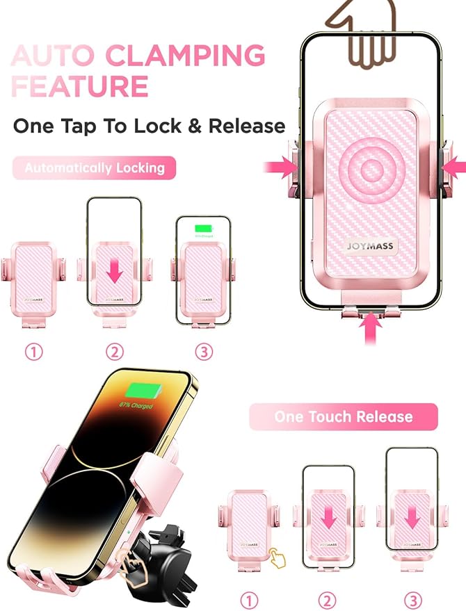 Wireless Car Charger, JOYMASS 15W Fast Charging Auto Clamping Car Charger Cell - Image 3