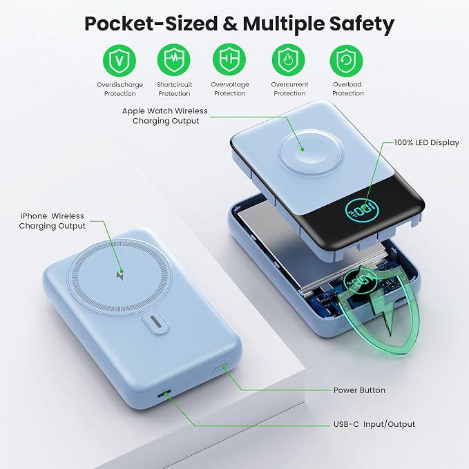 Magnetic Portable Charger for iPhone, 3-in-1 10800mAh Qi2 15W Wireless Power - Image 7