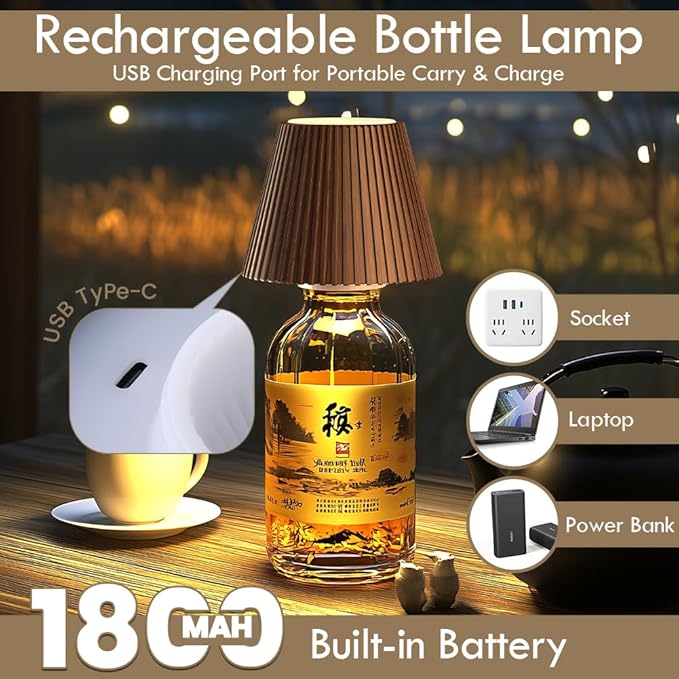 WILIT Wireless Bottle Lamp, 3-Level Brightness Rechargeable Cordless Table Lamp - Image 5