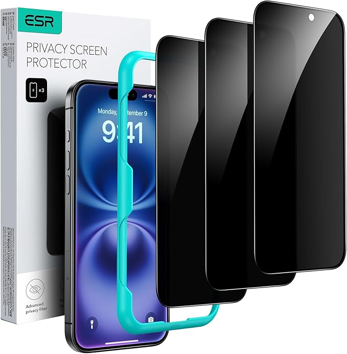 ESR 3 Pack for iPhone 16 / iPhone 15 Privacy Screen Protector, Anti-spy by ESR