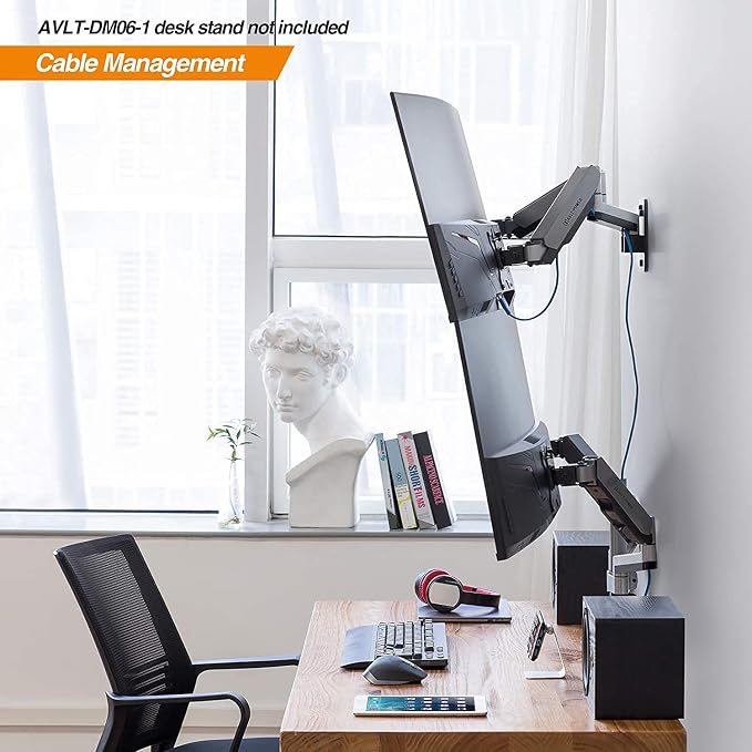 AVLT Dual Extended 13"-32" Monitor Wall Mount fits Two Flat/Curved Computer - Image 7