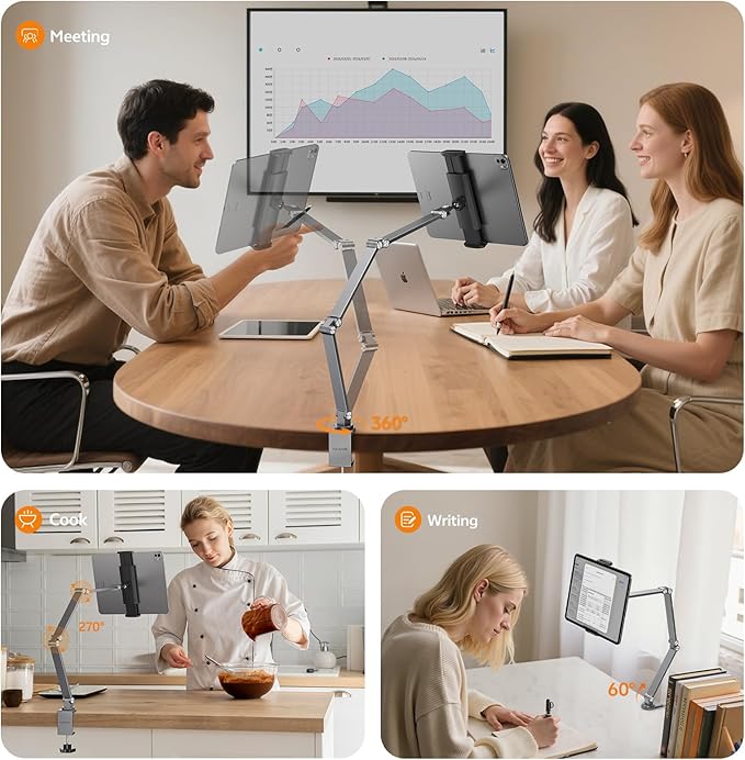 Tablet Stand iPad Phone Holder for Desk, Heavy Duty Aluminum 360° Rotating & - Image 5