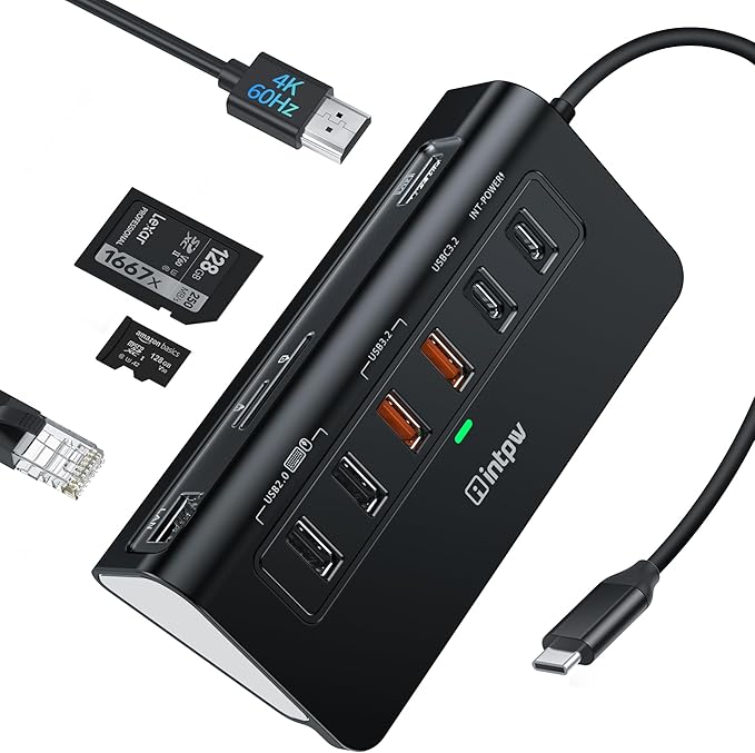 USB C Hub Ethernet, 10Gbps USB C Docking Station 10-in-1 by intpw
