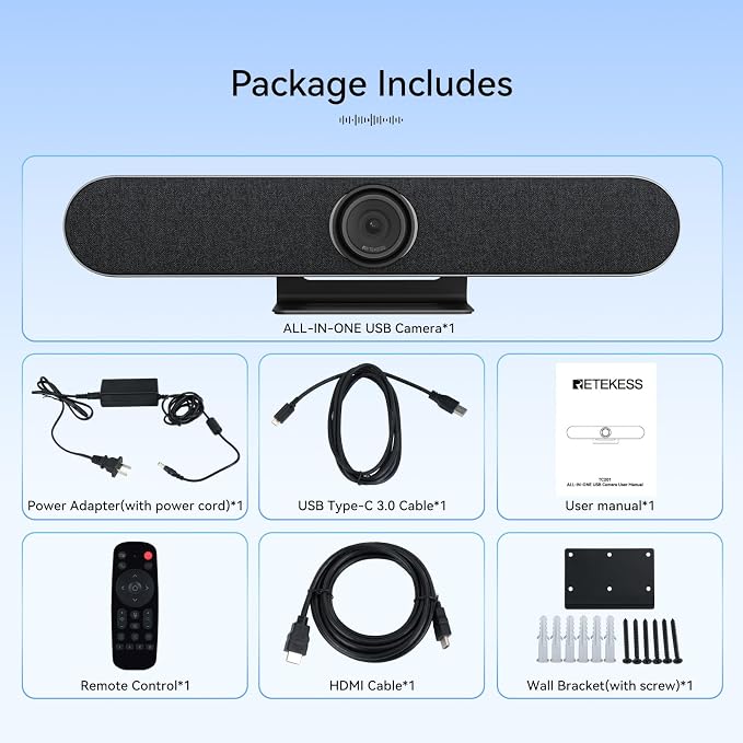 Retekess TC201 4K USB Video Conference Room Camera, AI Auto Fram, Speaker - Image 9