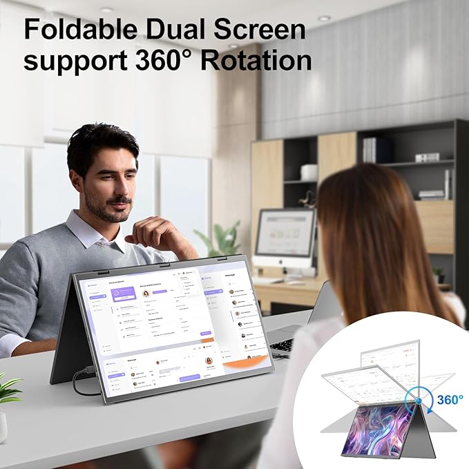 Dual Portable Monitor, 18.5" 1080P FHD IPS Folding Stacked Triple Laptop Screen - Image 5