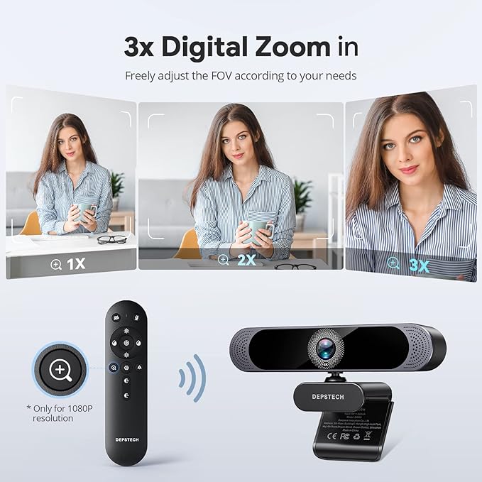 DEPSTECH 4K Webcam, Ultra HD 1/2.55'' Sony Sensor, 3X Digital Zoom, Dual - Image 3