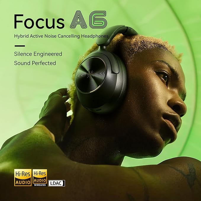 OneOdio Focus A6 Hybrid Active Noise Cancelling Headphones, 75H Playtime - Image 2