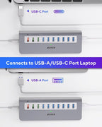 Powered USB Hub 10Gbps, 10 Ports USB 3.1 Gen 2 Hub Power Multiport USB Splitter - Image 5