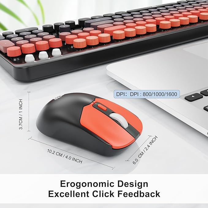 Wireless Keyboard and Mouse Combo, 104 Round Keys Cute Colorful Keyboard and - Image 4