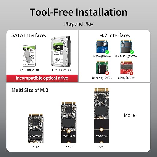 Unitek M.2 NVME SATA SSD Enclosure-2 in 1 Tool-Free Portable 10Gbps NVMe PCI-E - Image 5
