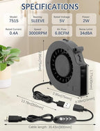 75mm x 15mm USB Cooling Blower Fan 5V DC Brushless Small Computer Case Fan - Image 2