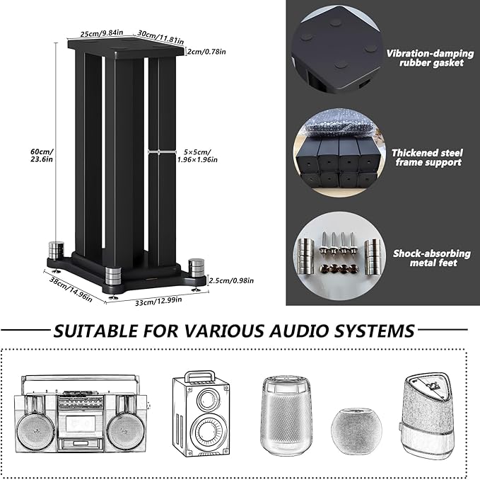 A Pair of Speaker Stands, Bookshelf Speaker Stand Steel Frame Support - Image 2
