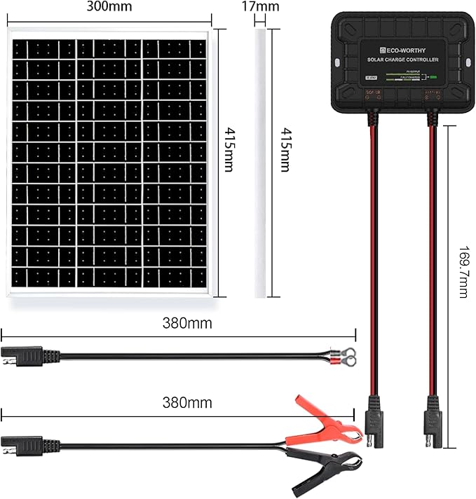 ECO-WORTHY 25W 12V Solar Battery Trickle Charger Maintainer, Waterproof Solar - Image 9