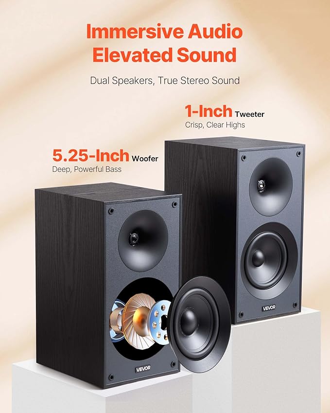VEVOR Passive Bookshelf Speaker, Book Shelf Stereo Speakers - Image 2