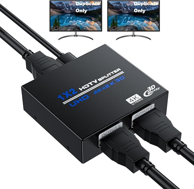 HDMI Splitter 1 in 2 Out 4K, 1x2 Powered HDMI Multi-Port Adapter by ConnecttoEverything