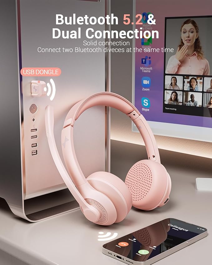 Wireless Headset with AI Noise Cancelling Microphone Bluetooth Headset - Image 2