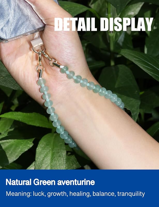 Handmade Natural Gemstone Beaded Charm Cell Phone Camera Lanyard, Wrist Strap - Image 2