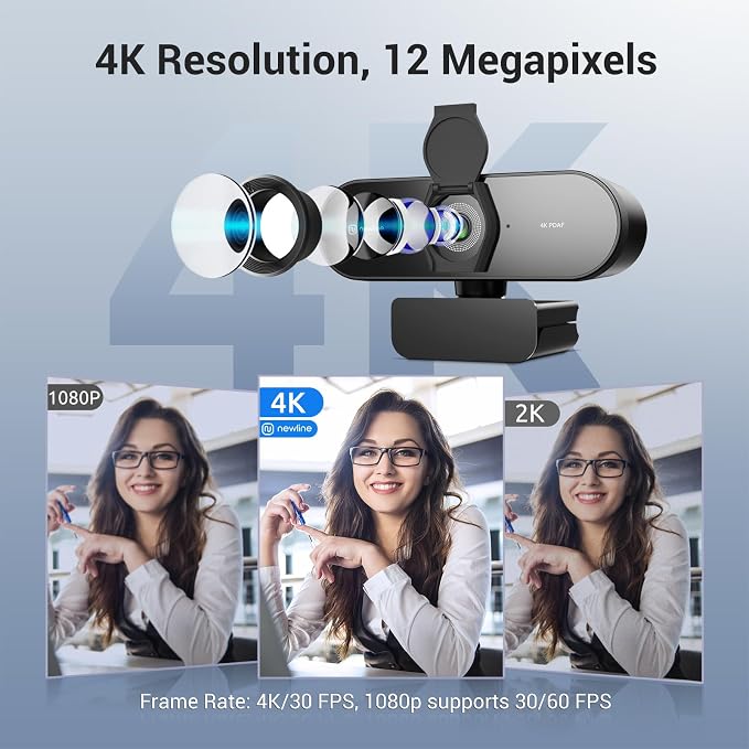 N newline 4K Webcam for PC, PDAF/CDAF Autofocus, 1080P@60FPS, 79° FOV, Auto - Image 2
