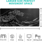 Japanese Gaming Mouse Pad Abstract Black Mouse Pad 31.5x11.8 Inch Black Sea - Image 2