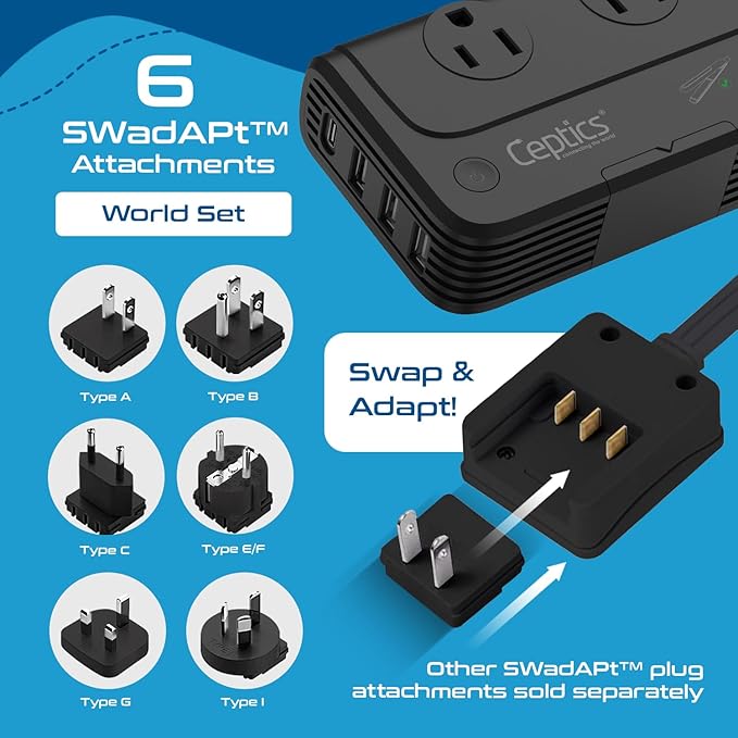 Ceptics - 6 in 1 Travel Adapter and Voltage Converter, 220V to 110V Converter - Image 4