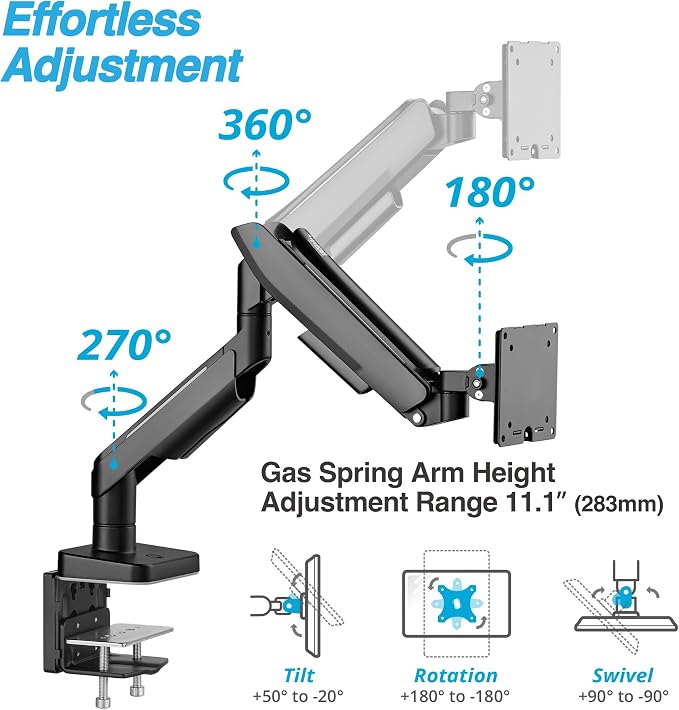 AVLT RGB Lights Single 17”-49” Gaming Monitor Arm Desk Mount, Fits One - Image 5