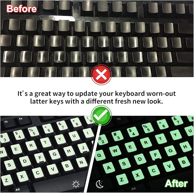 2PCS Pack Universal English Keyboard Stickers Glow in The Dark, Keyboard - Image 4