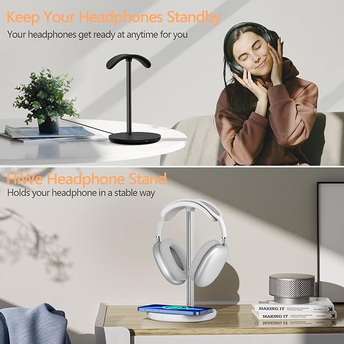 Headphone Stand with Wireless Charger, Gaming Headset Holder Hanger Rack 2 in 1 - Image 7