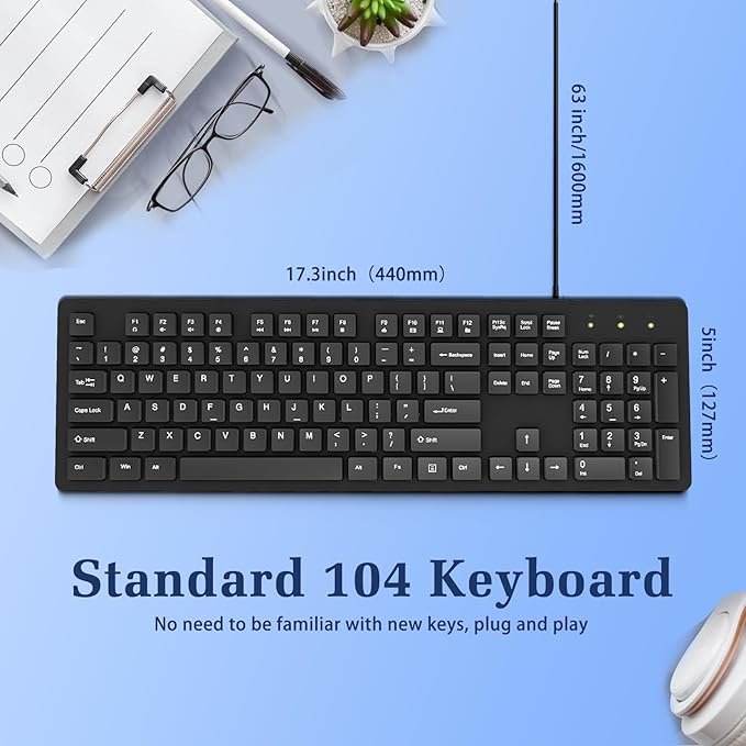 Wired Computers Keyboard with Cover Comfortable Hand Feel, Laser Engraved - Image 9