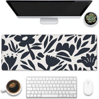 Desk Pad, Hand Drawn Leaves and Flowers Desk Mat, Abstract Plant Large Gaming by Eflxamz