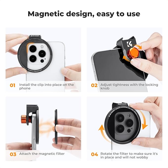 K&F Concept Clip On 67mm CPL Magnetic Phone Lens Filter Kit, Phone Clip - Image 6